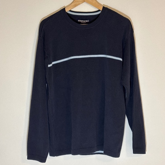 Vintage 90’s Aeropostale Y2K Blue Crewneck Striped Sweater - Picture 1 of 6